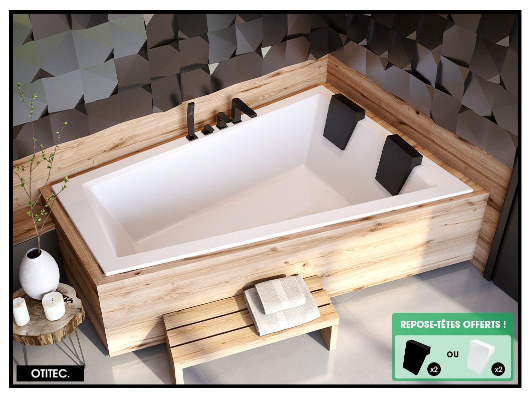 Baignoire Asymétrique à Encastrer - 180 x 125 cm - DROITE - INTIMA DUO SLIM - 2 REPOSE-TÊTES OFFERTS