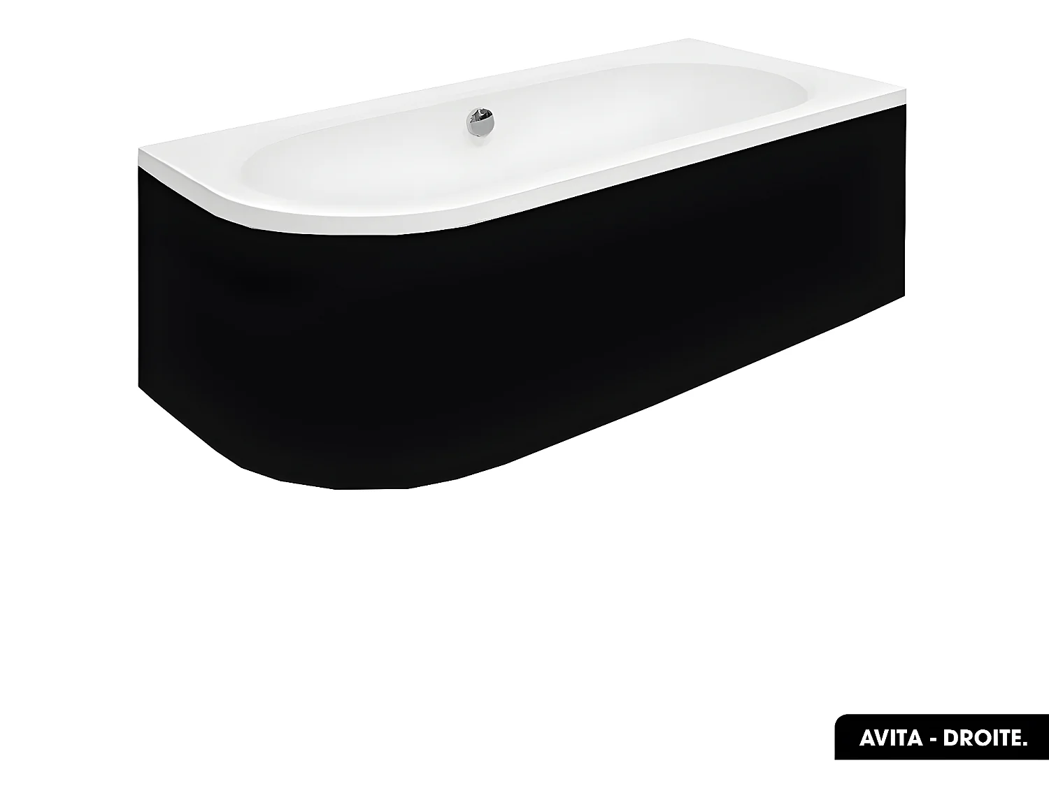 Baignoire d'angle - avec tablier noir Mat et repose tête offert | AVITA | 170 x 75 cm - Droite