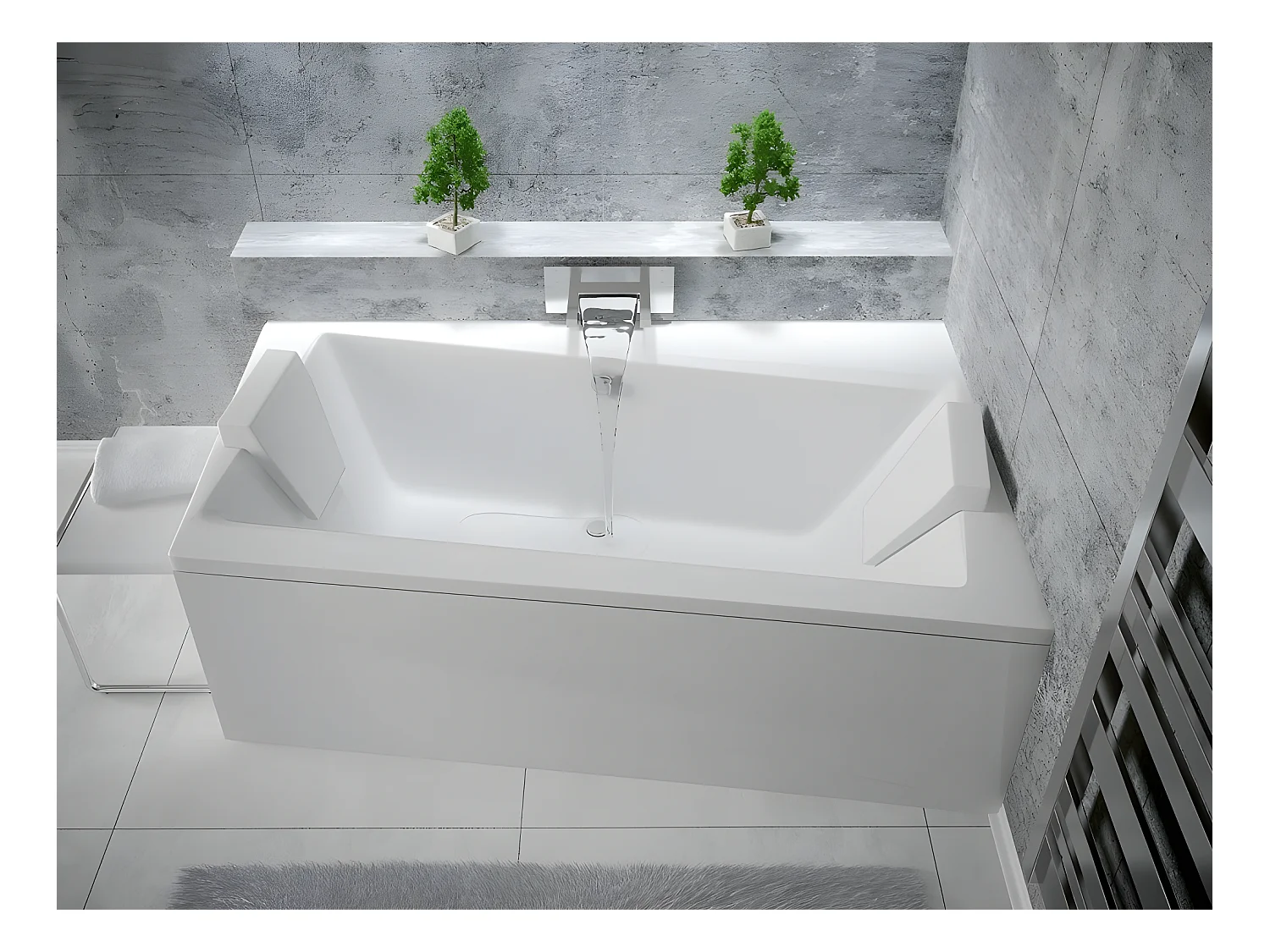 Baignoire asymétrique  + tablier blanc + repose tête - INFINITY - 170 x 110 cm - Droite