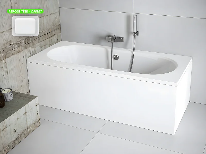 Baignoire rectangulaire - avec Tablier Blanc et Repose Tête OFFERT | VITAE | 150 x 75 cm