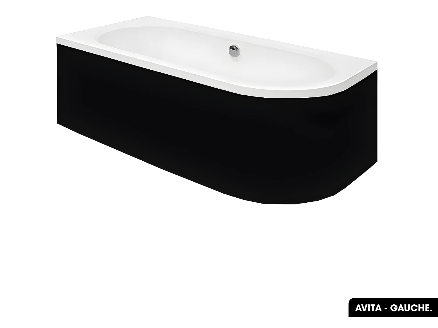 Baignoire d'angle - avec tablier noir Mat et repose tête offert | AVITA | 170 x 75 cm - Gauche