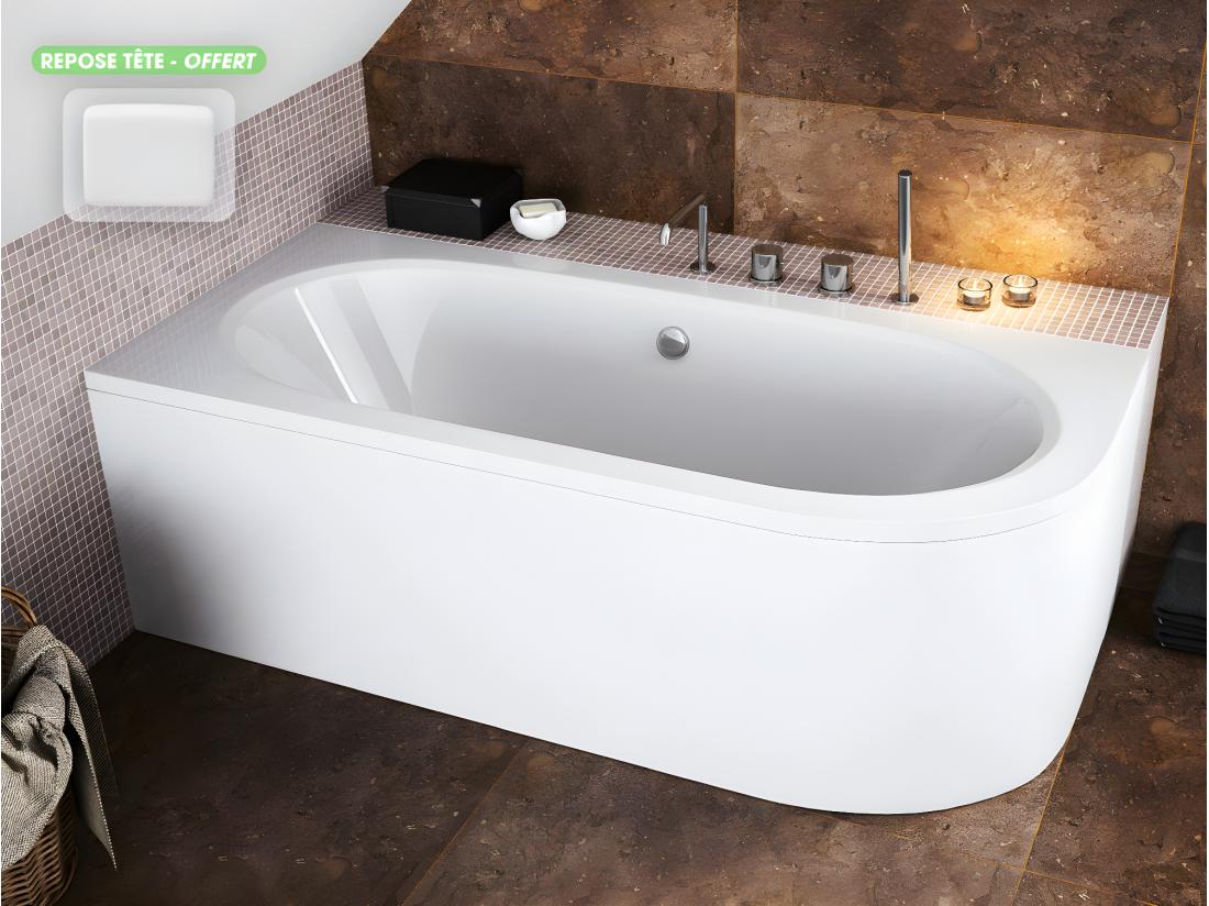 vente unique Baignoire d'angle - avec tablier blanc et repose tête offert