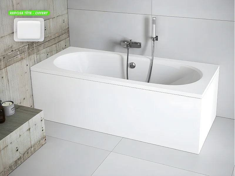 Baignoire rectangulaire - avec Tablier Blanc et Repose Tête OFFERT | VITAE | 170 x 75 cm