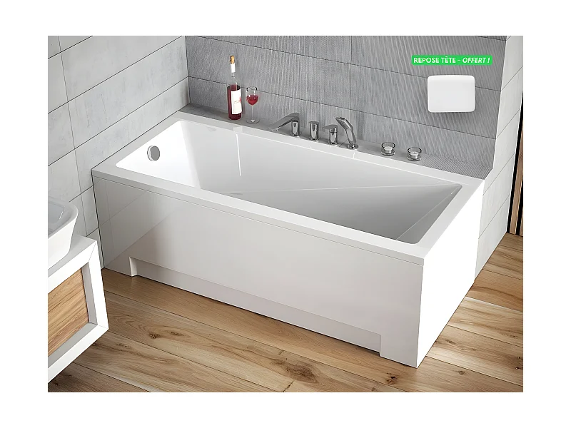 Baignoire rectangulaire - avec Tablier Blanc et Repose Tête OFFERT | MODERN | 140 x 70 cm