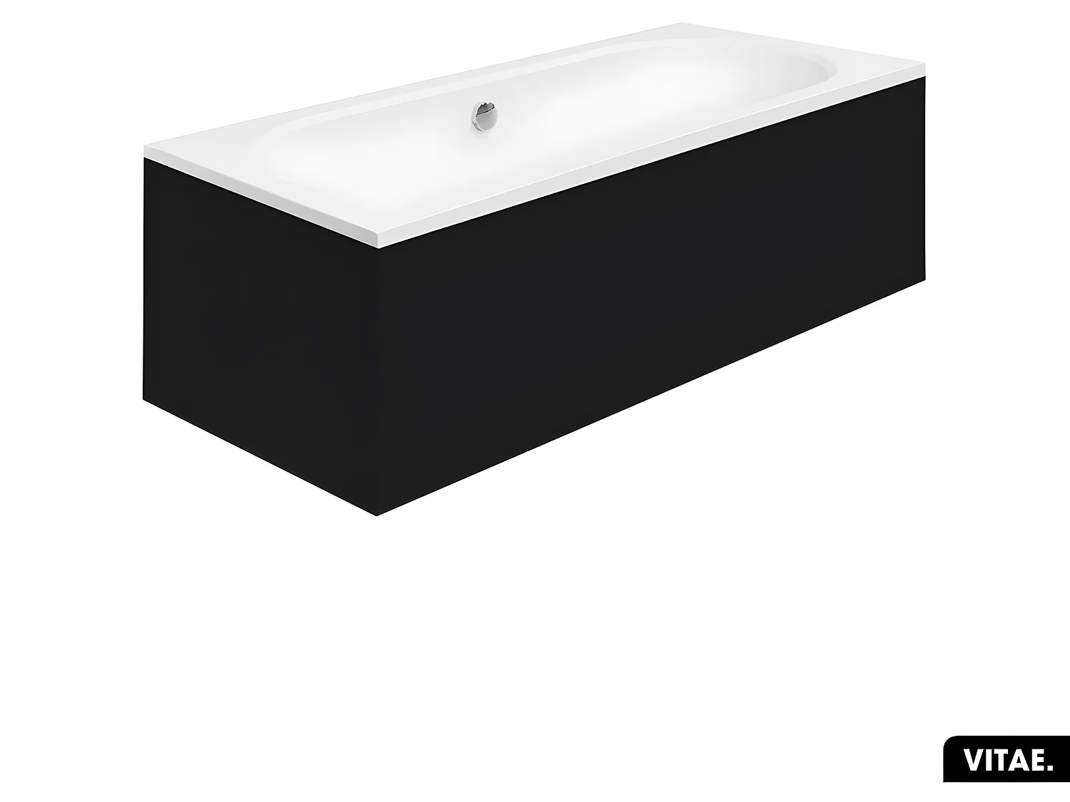 Baignoire rectangulaire - avec Tablier Noir Mat et Repose Tête OFFERT | VITAE | 160 x 75 cm