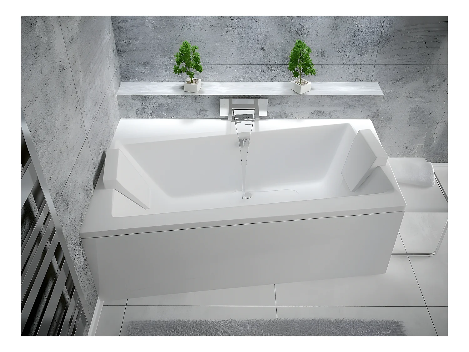 Baignoire asymétrique  + tablier blanc + repose tête - INFINITY - 170 x 110 cm - Gauche