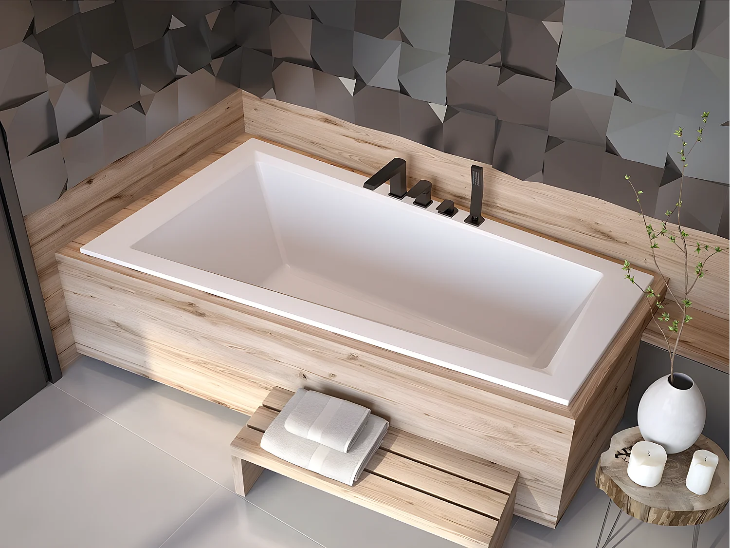 Baignoire asymétrique blanche encastrée + repose tête - INTIMA SLIM - 160 x 90 cm - gauche