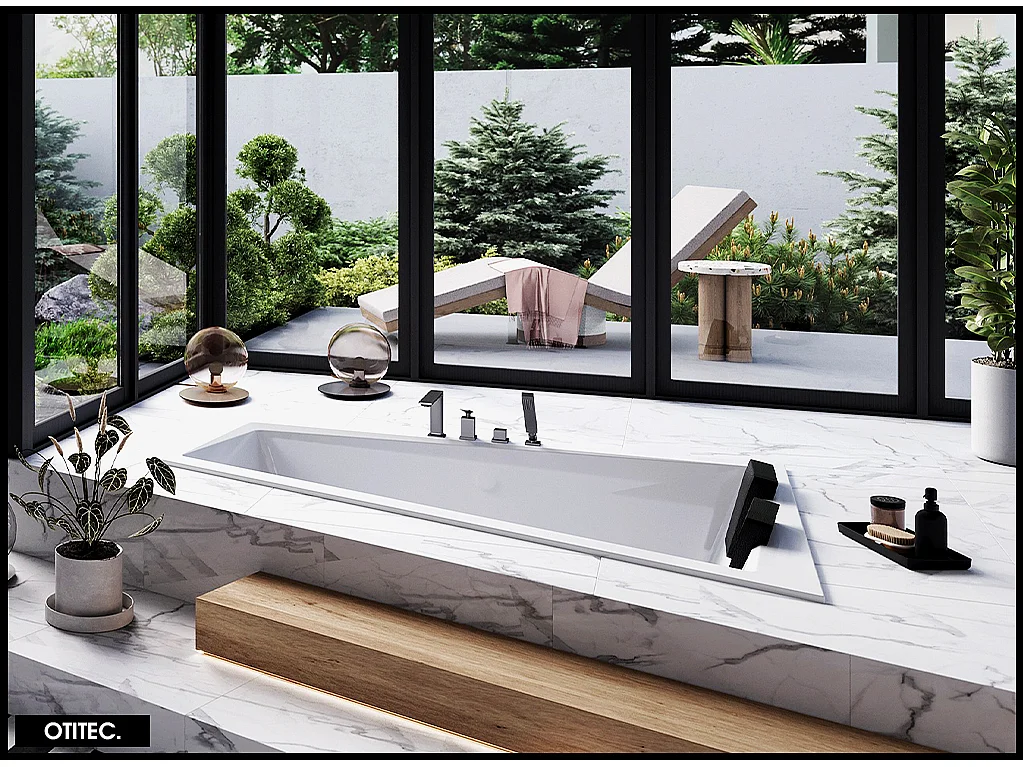 Baignoire Asymétrique à Encastrer - 170 x 125 cm - DROITE - INTIMA DUO SLIM - 2 REPOSE-TÊTES OFFERTS