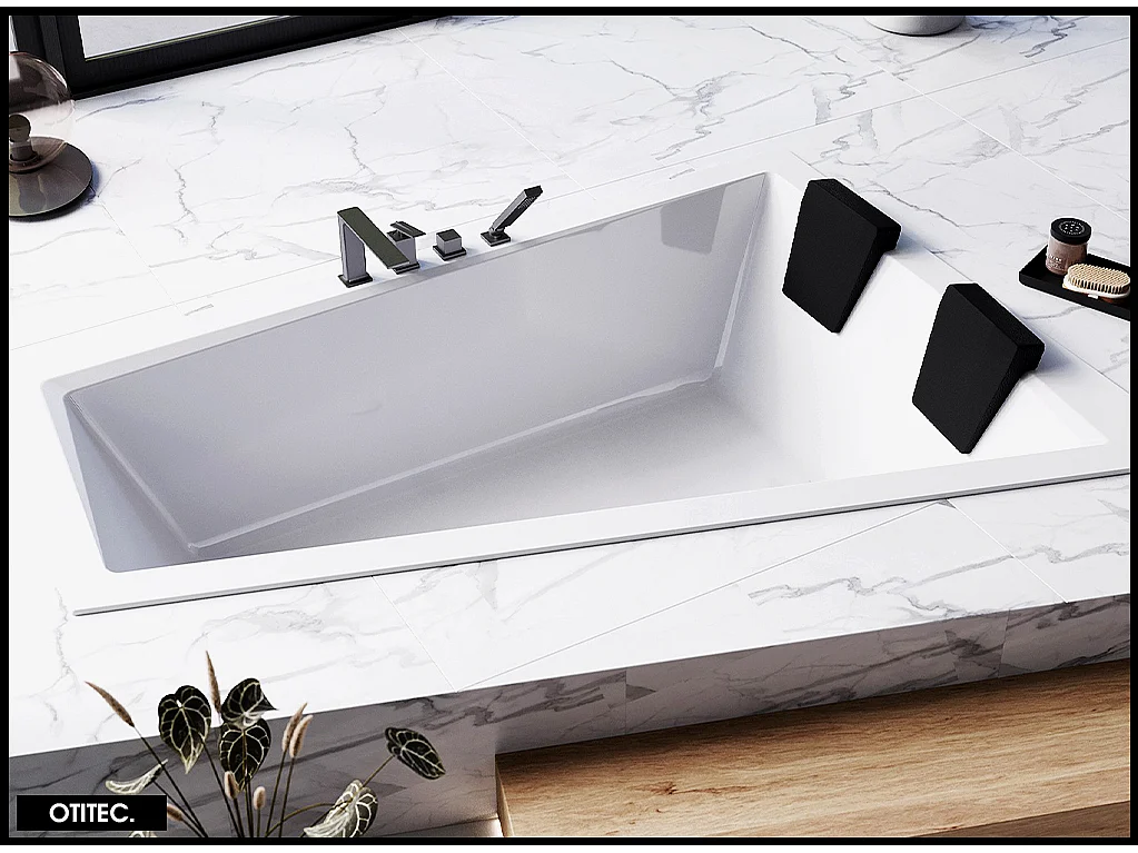 Baignoire Asymétrique à Encastrer - 170 x 125 cm - DROITE - INTIMA DUO SLIM - 2 REPOSE-TÊTES OFFERTS