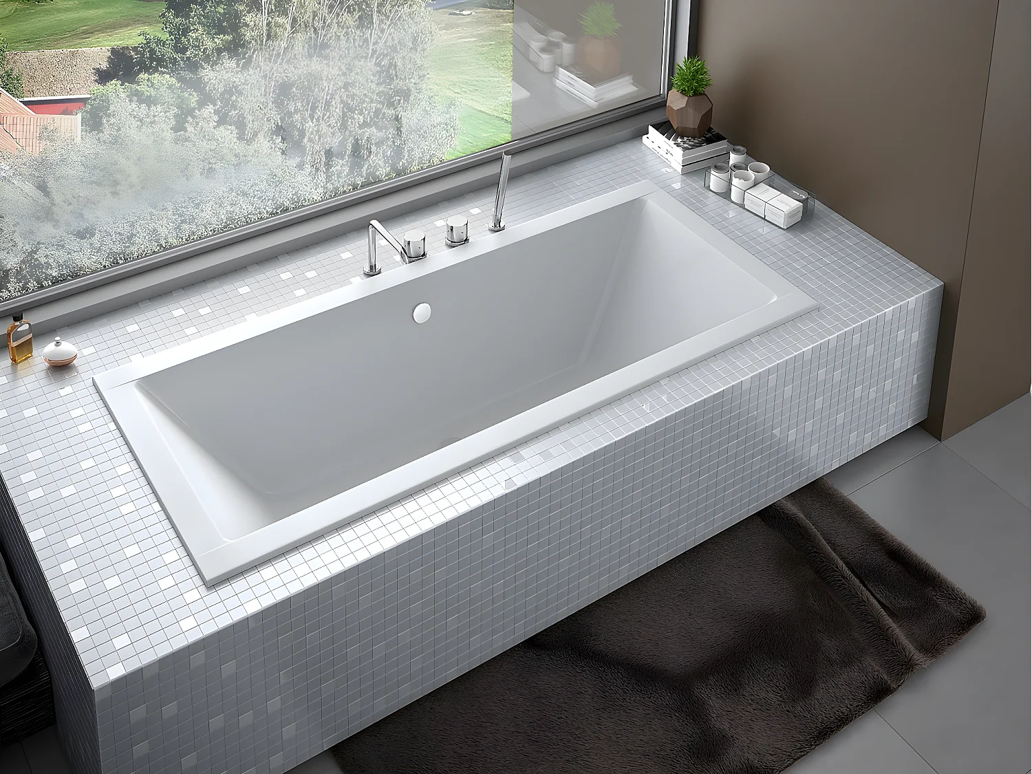 Baignoire rectangulaire blanc à encastrer - Repose Tête OFFERT - QUADRO SLIM - 170 x 75 cm