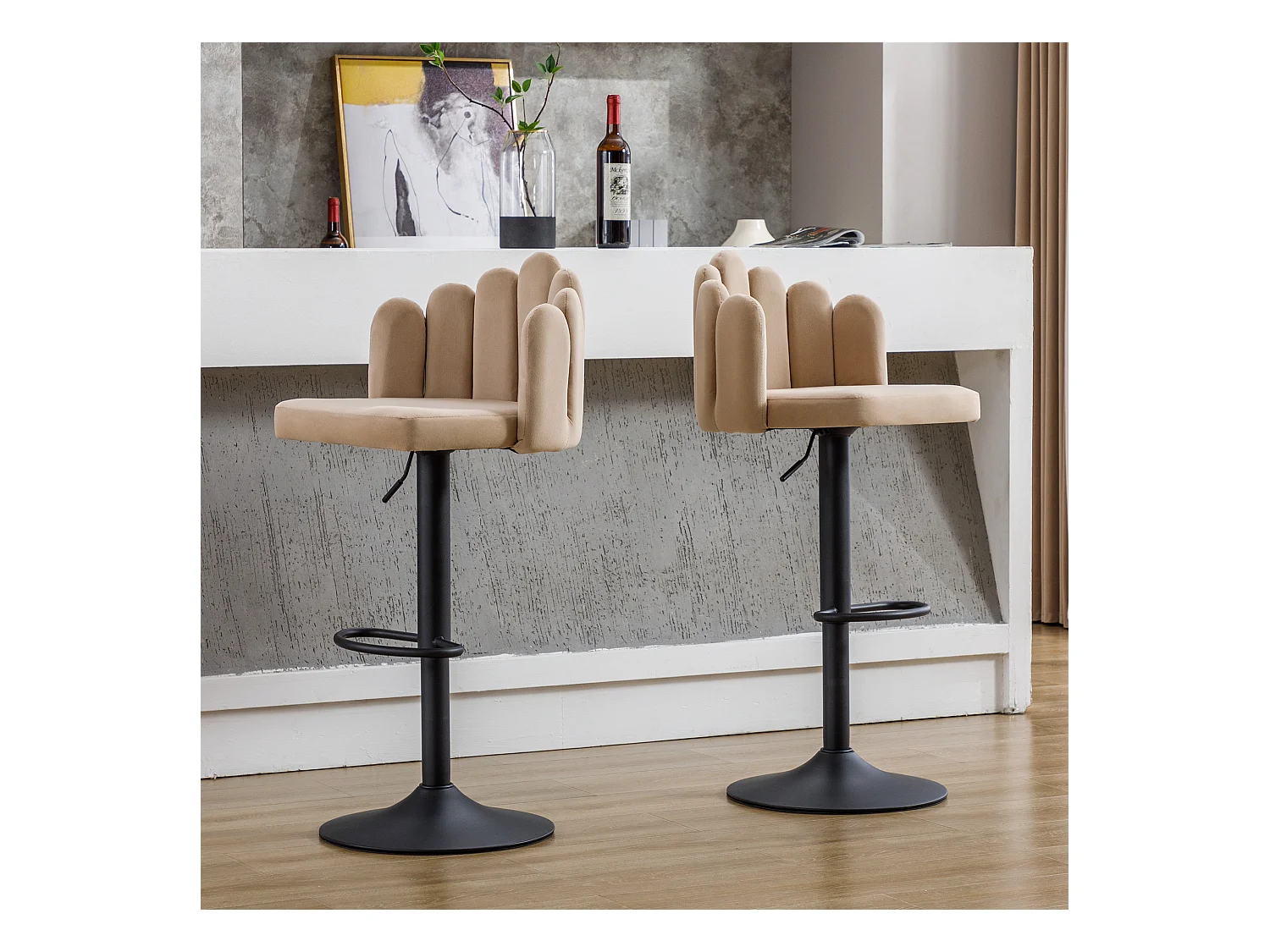 Samt-barstühle stoel, set van 6, draaistoelen, beige