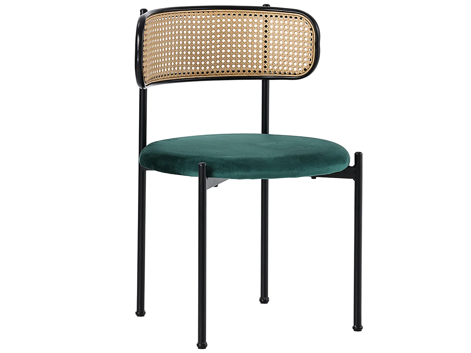 Ensemble de 2 chaises modernes en velours avec dossier en rotin, vert