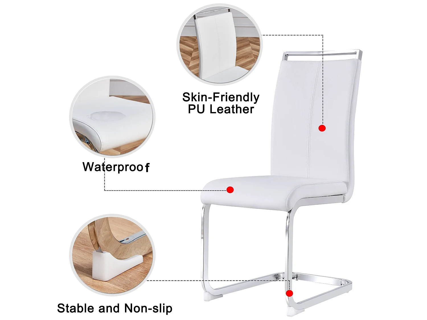 Chaise freischwinger en métal chromé, set de 4, capacité de charge jusqu'à 120 kg, blanc