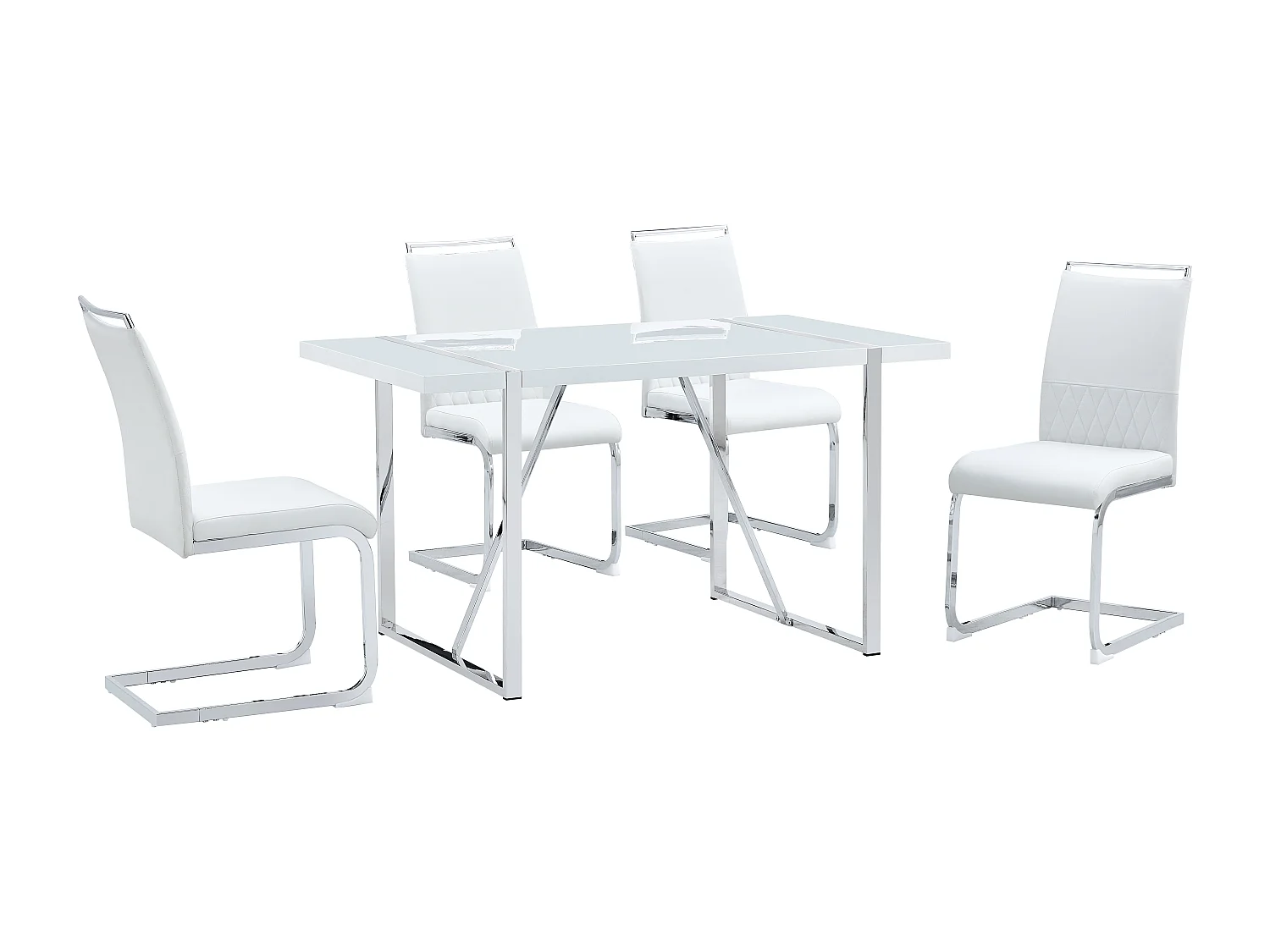 Moderner Stuhl mit hoher Rückenlehne, PU-Leder und Leinen, bequemer Sitz, Esszimmer, Küche, weiß, 4er-Set