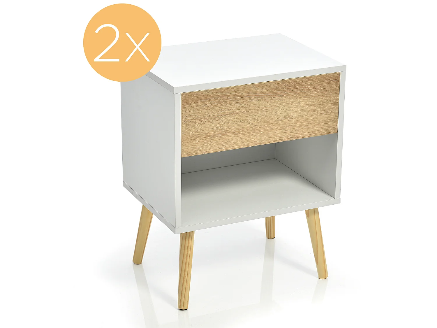 Ensemble de 2 tables de chevet en bois avec tiroirs