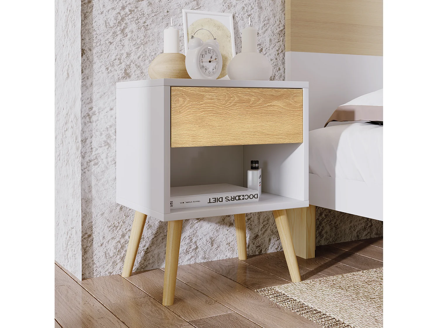 Ensemble de 2 tables de chevet en bois avec tiroirs