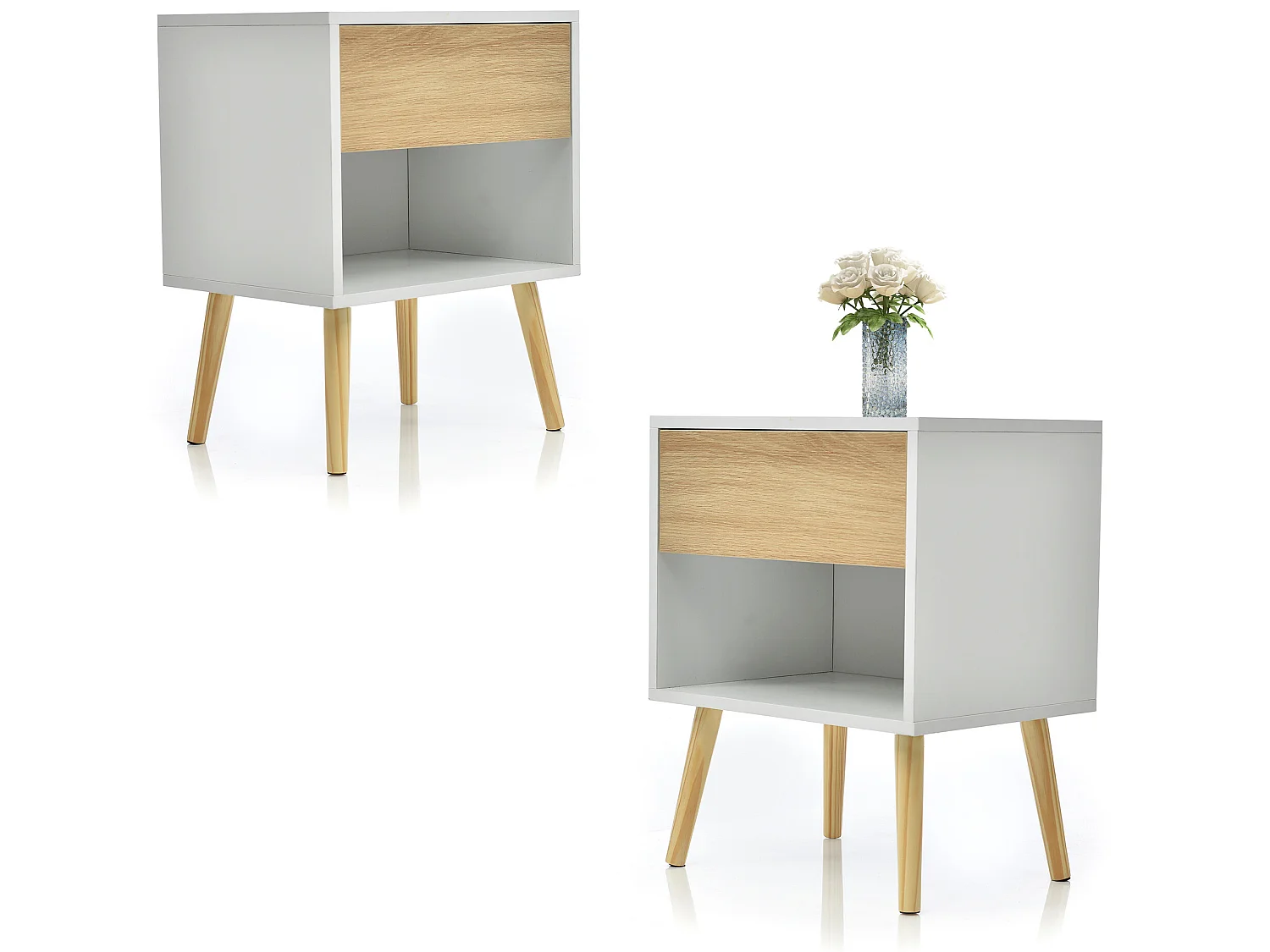 Ensemble de 2 tables de chevet en bois avec tiroirs