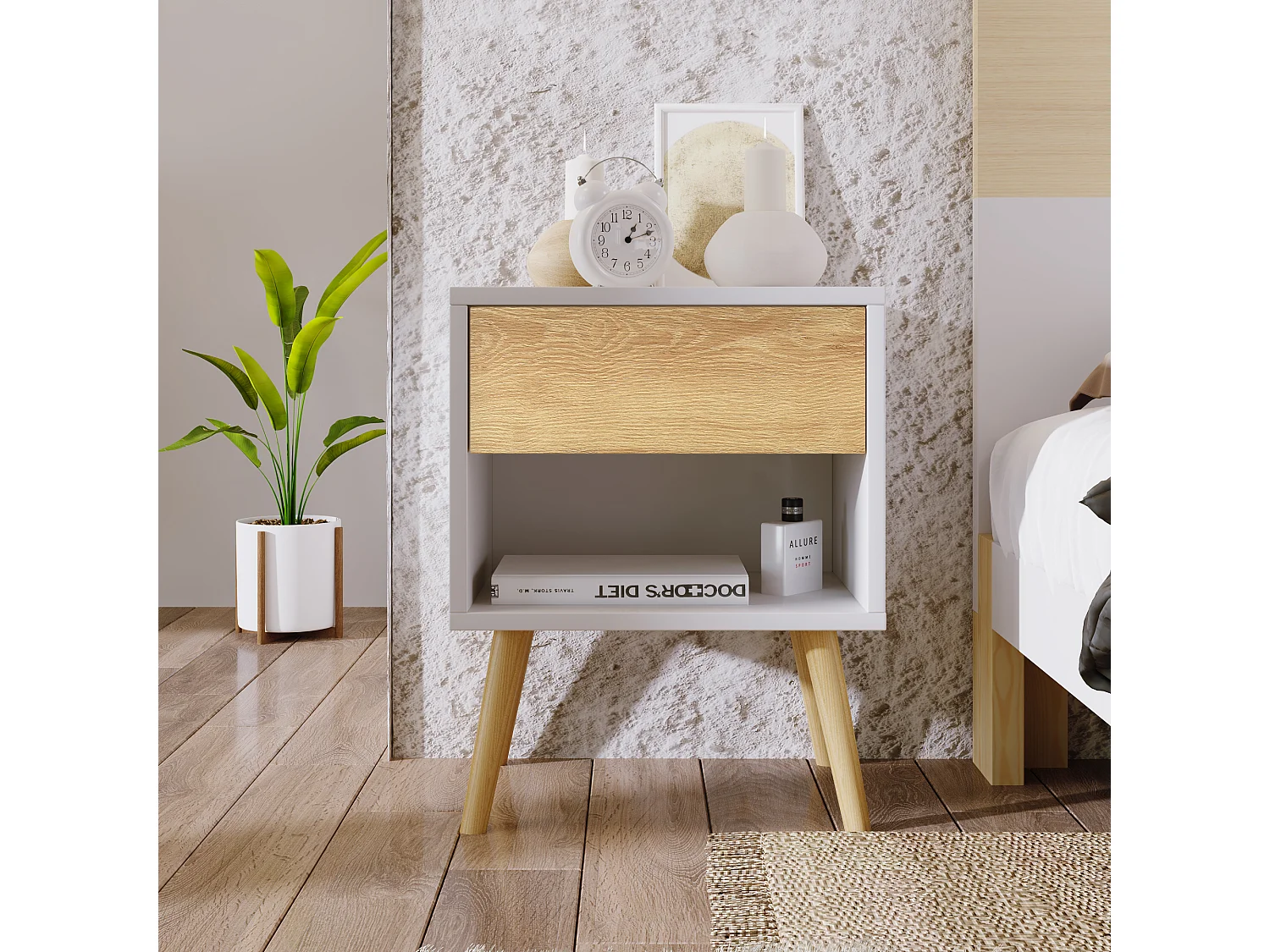 Ensemble de 2 tables de chevet en bois avec tiroirs