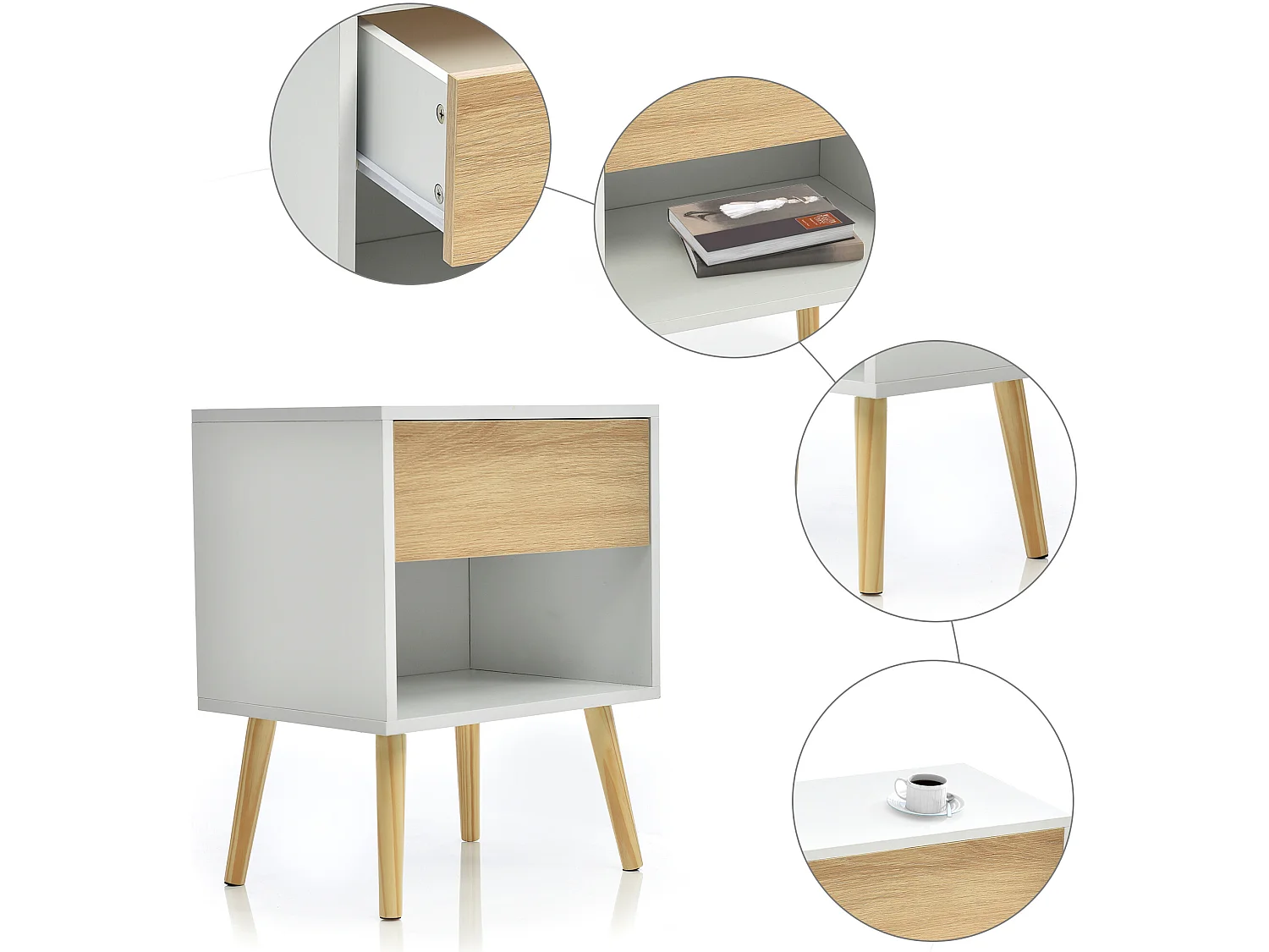 Ensemble de 2 tables de chevet en bois avec tiroirs