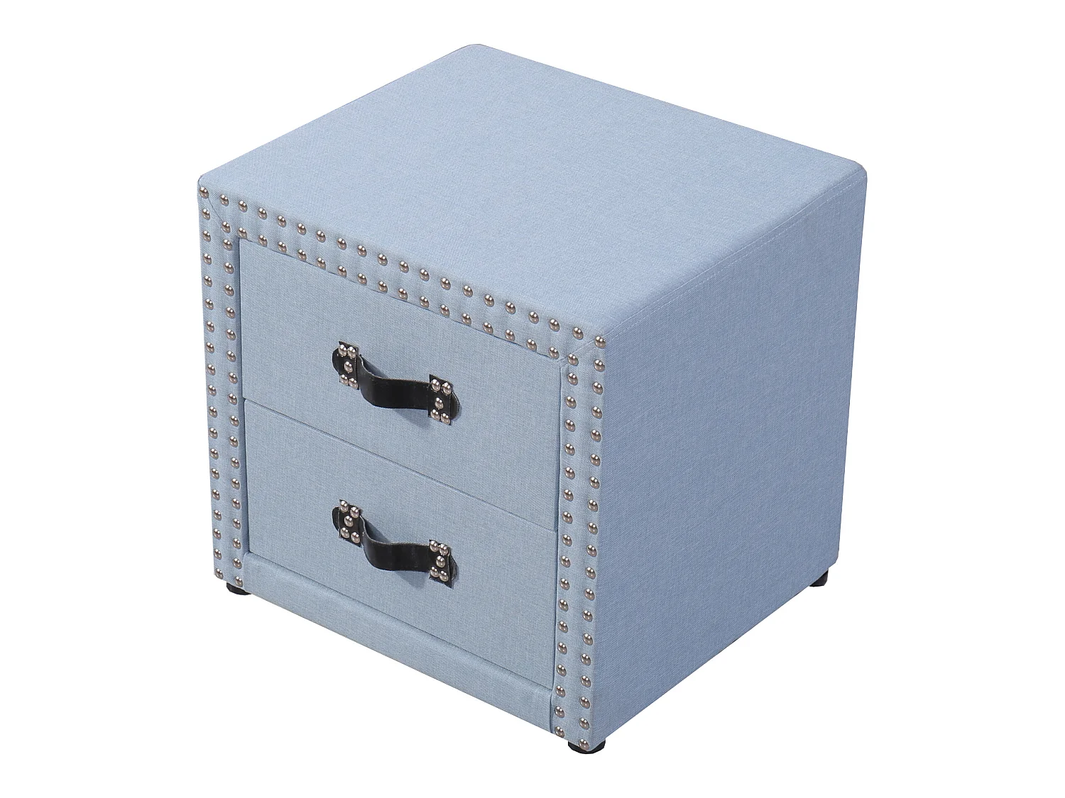 Nachtkastje met 2 laden in blauw linnen, moderne stijl