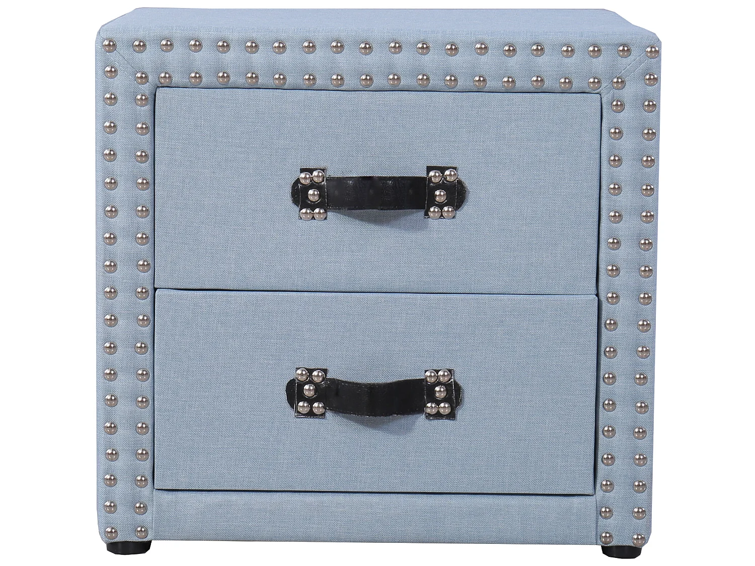 Nachtkastje met 2 laden in blauw linnen, moderne stijl