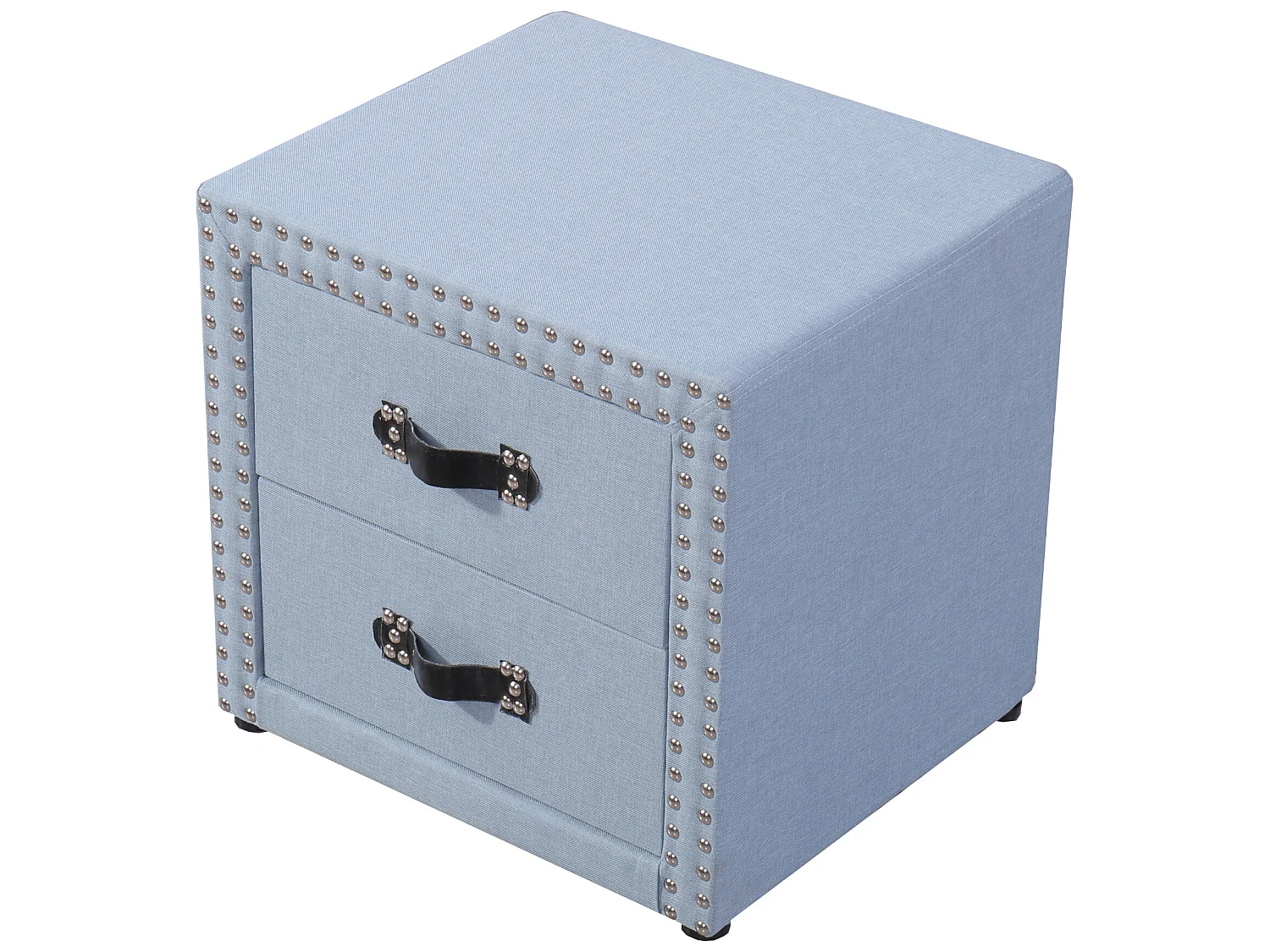 Nachtkastje met 2 laden in blauw linnen, moderne stijl