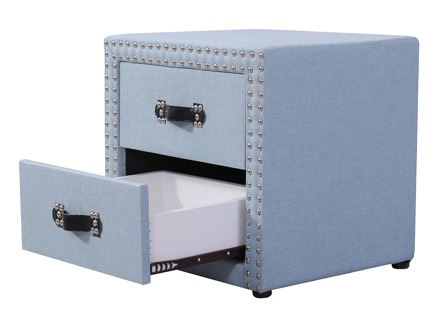 Nachtkastje met 2 laden in blauw linnen, moderne stijl