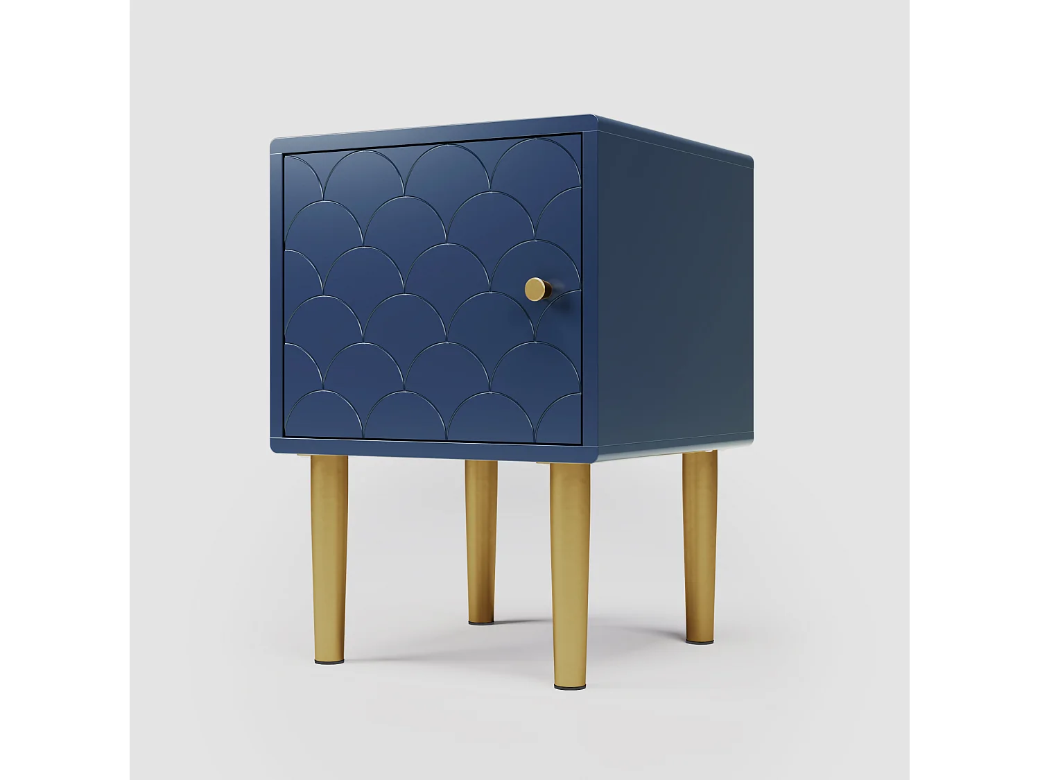 Table de chevet fsc certifiée, marine, avec motif d'écailles de poisson h50/l35/p35 cm