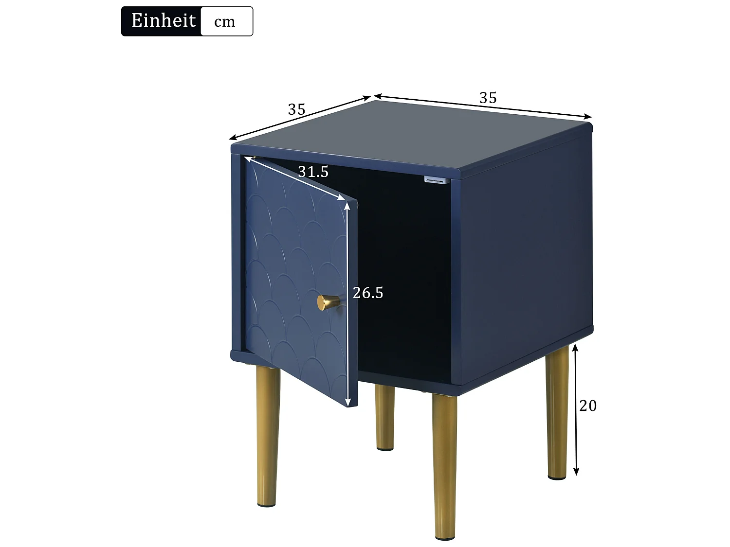 Table de chevet fsc certifiée, marine, avec motif d'écailles de poisson h50/l35/p35 cm