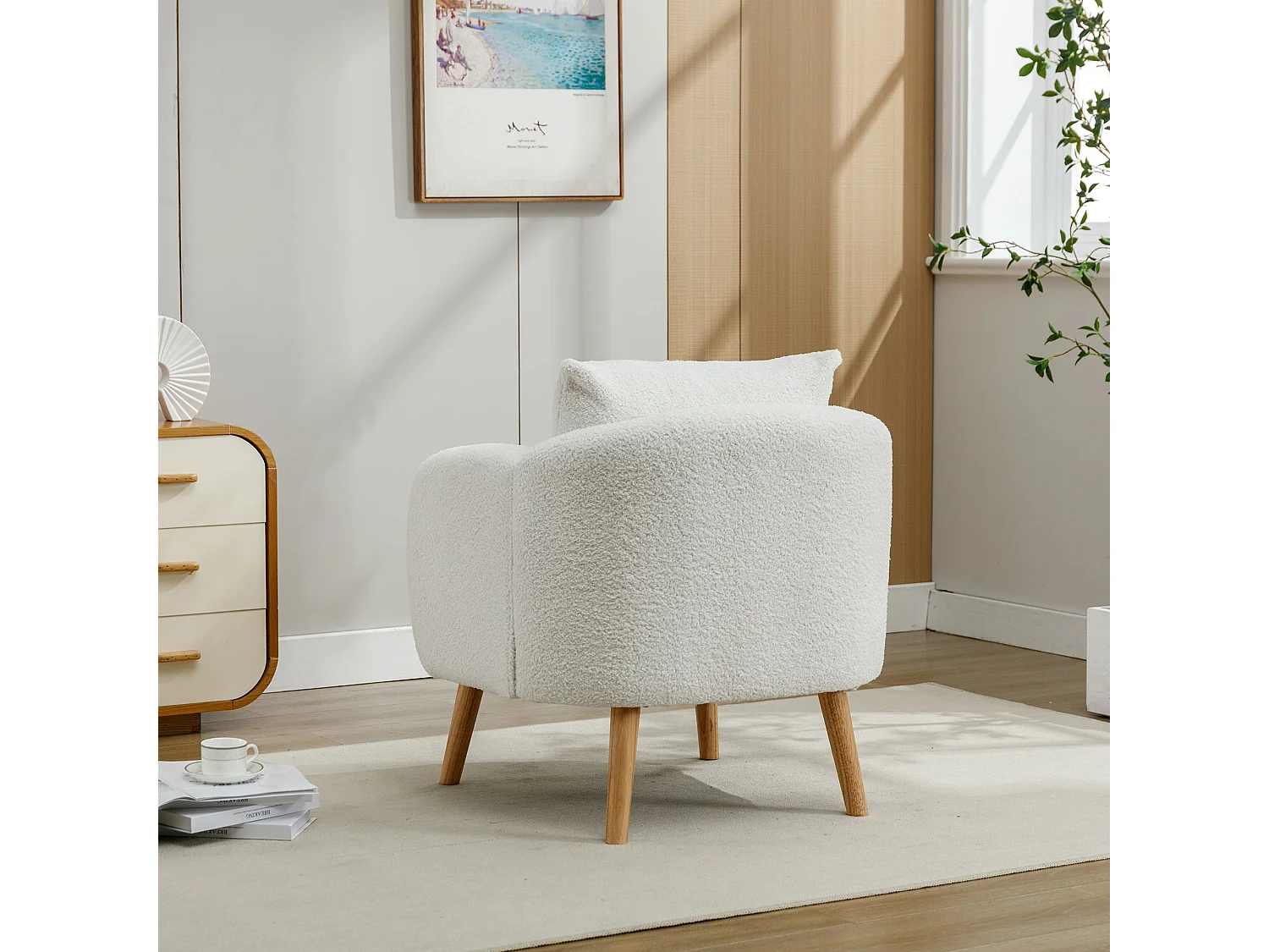 Silla de pana de peluche moderna y elegante, sillón de ocio.