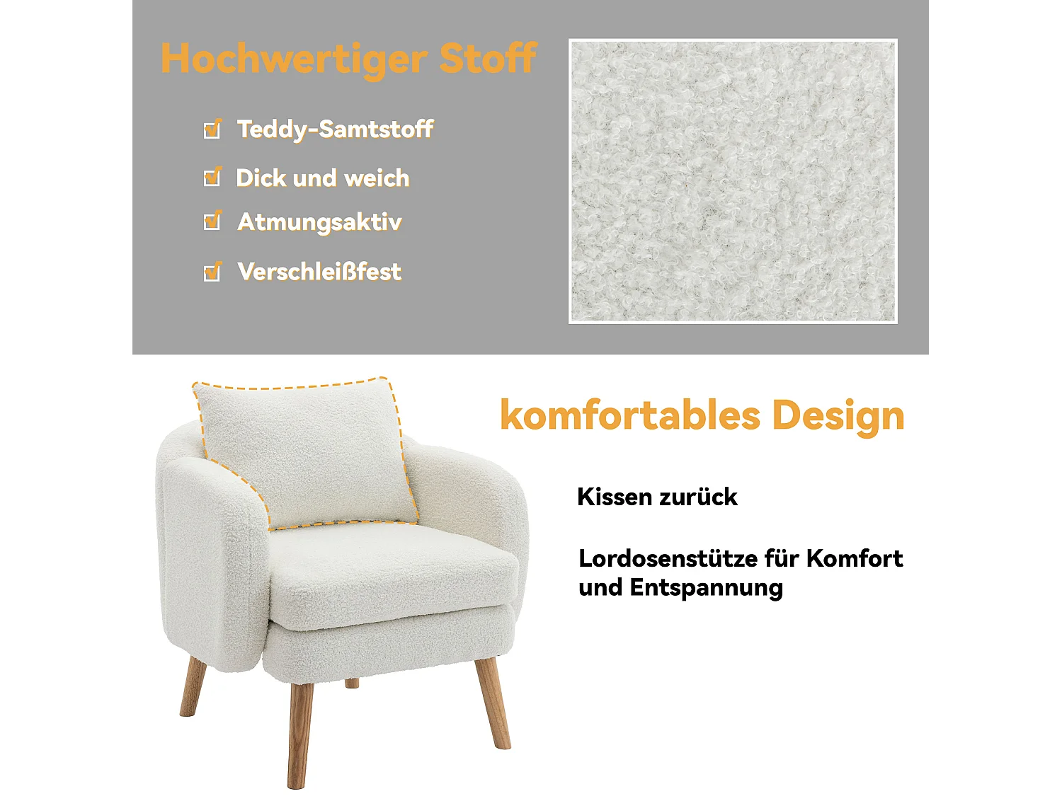 Moderne en stijlvolle teddy corduroy stoel, vrijetijdsfauteuil