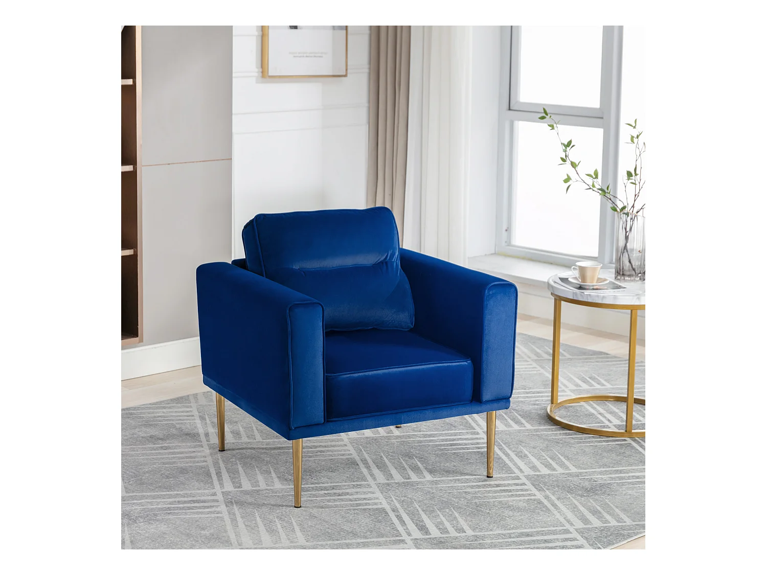 Moderne en eenvoudige fluwelen stoel met kussen, casual fauteuil