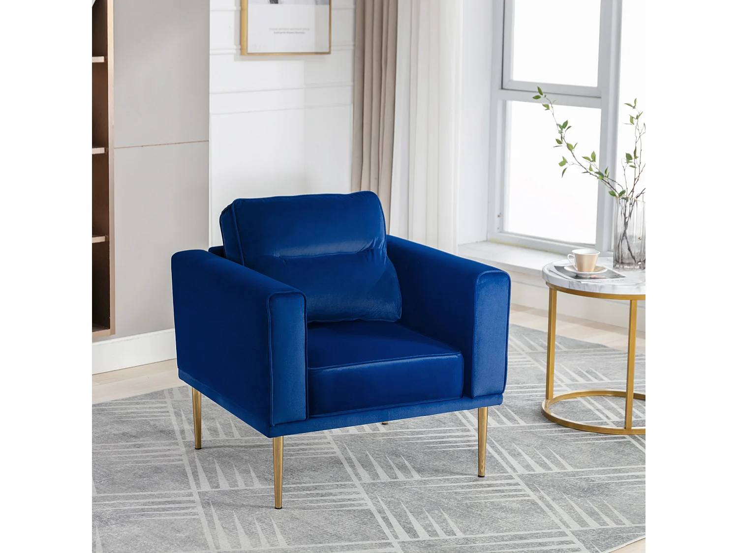 Moderne en eenvoudige fluwelen stoel met kussen, casual fauteuil