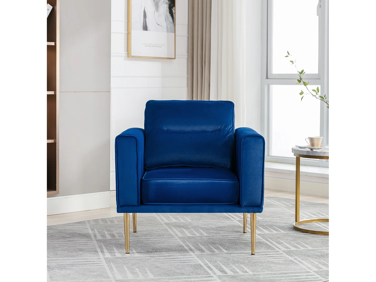 Moderne en eenvoudige fluwelen stoel met kussen, casual fauteuil