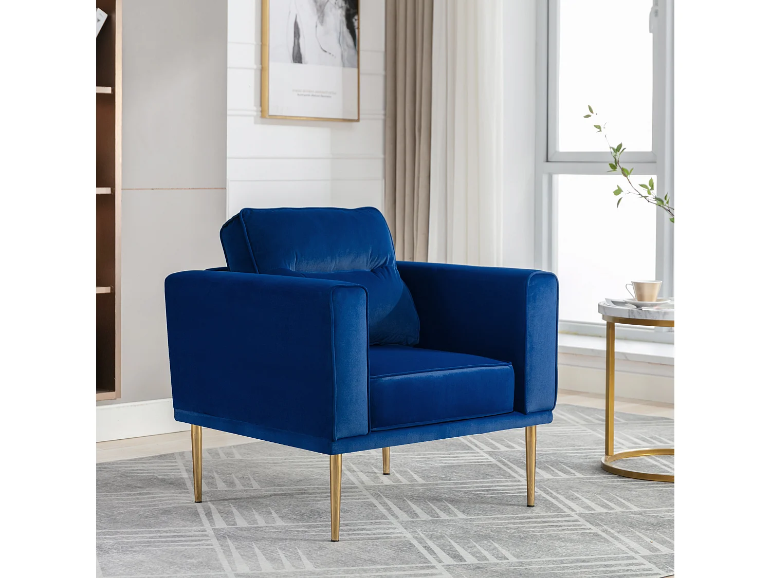 Moderne en eenvoudige fluwelen stoel met kussen, casual fauteuil