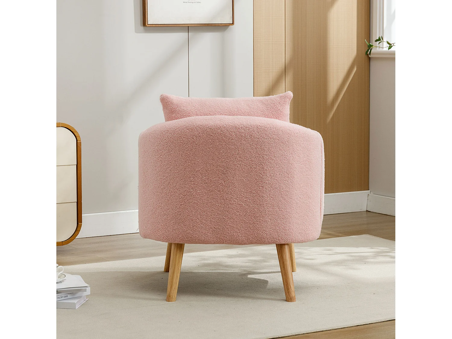 Silla moderna de peluche de pana, sillón de ocio.