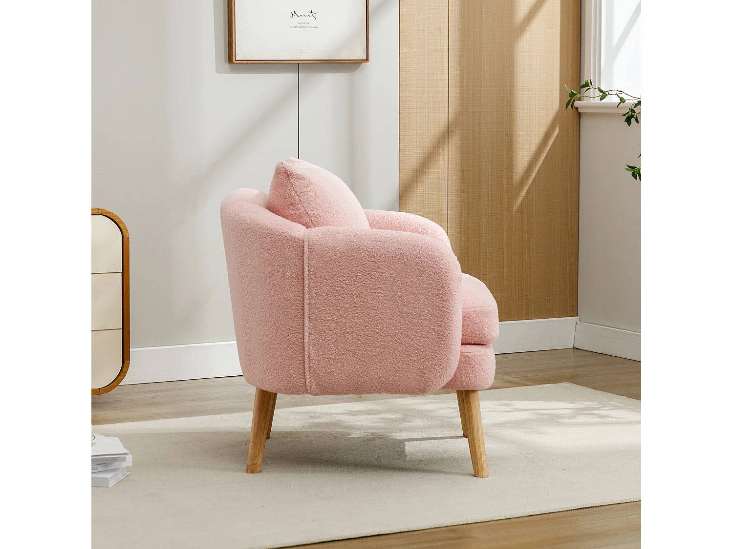 Chaise moderne en velours côtelé teddy, fauteuil de loisirs