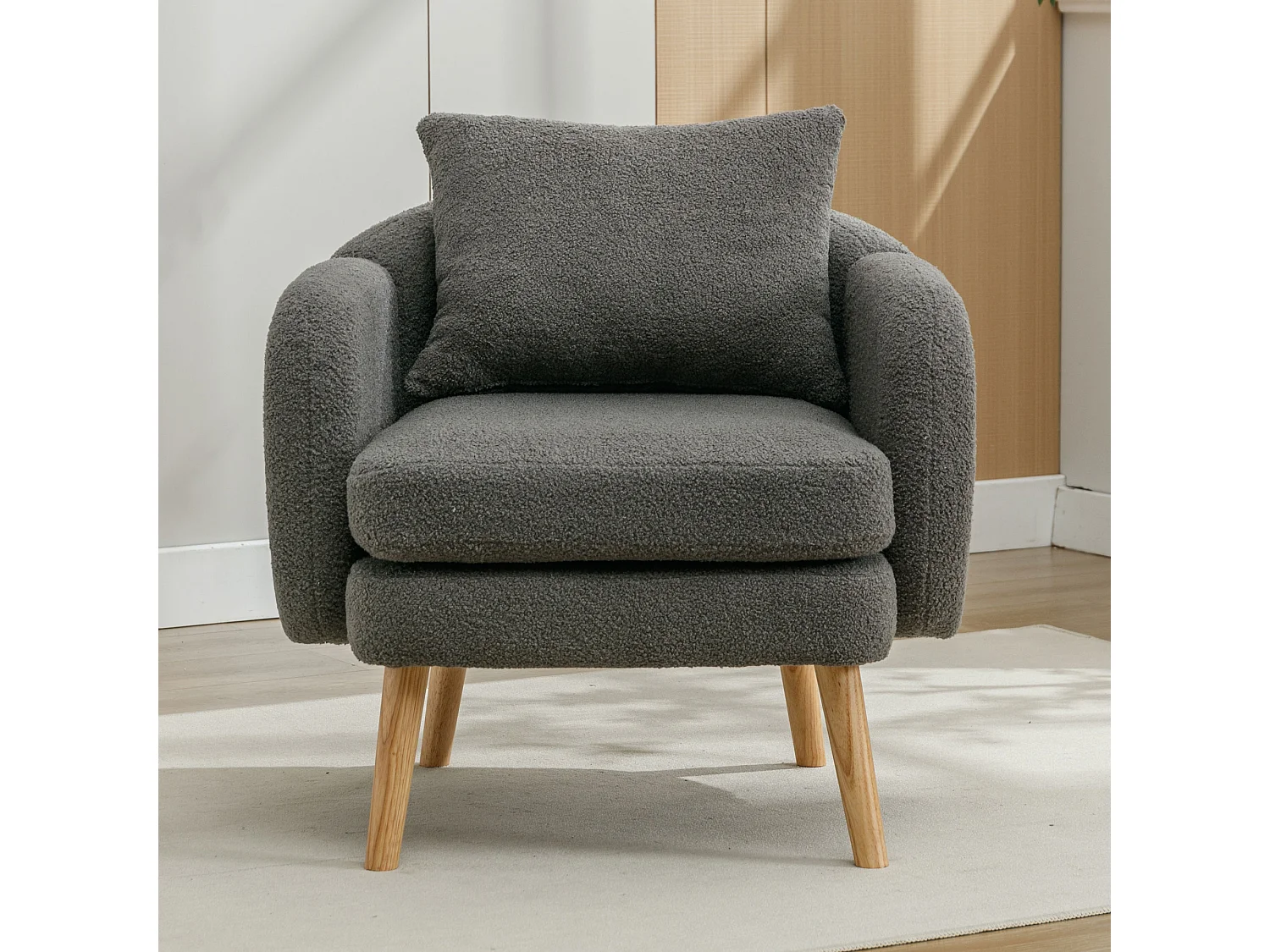 Moderne en eenvoudige teddyfluwelen fauteuil, vrijetijdsfauteuil