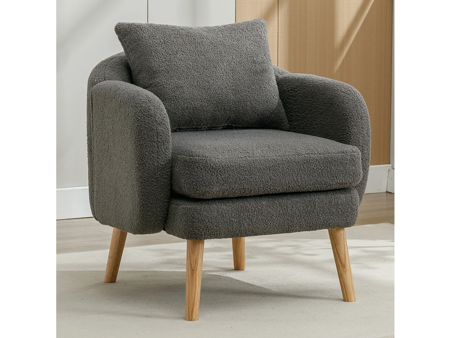 Moderne en eenvoudige teddyfluwelen fauteuil, vrijetijdsfauteuil