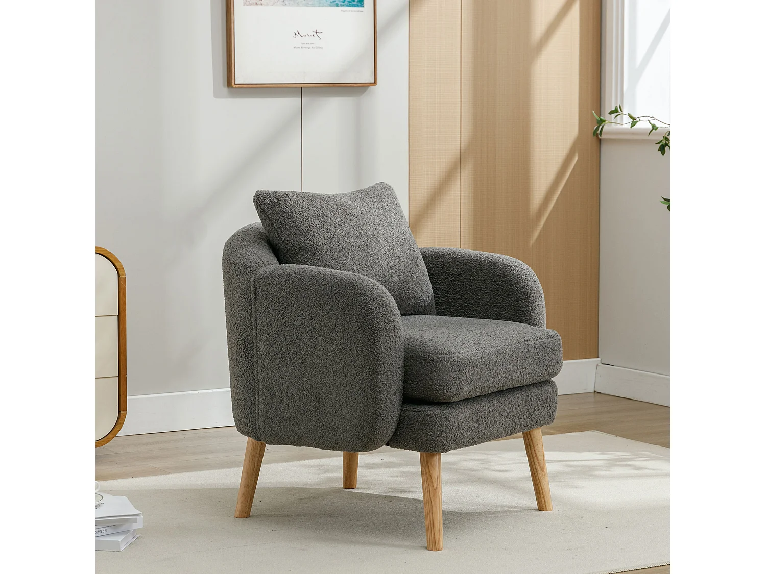 Moderne en eenvoudige teddyfluwelen fauteuil, vrijetijdsfauteuil