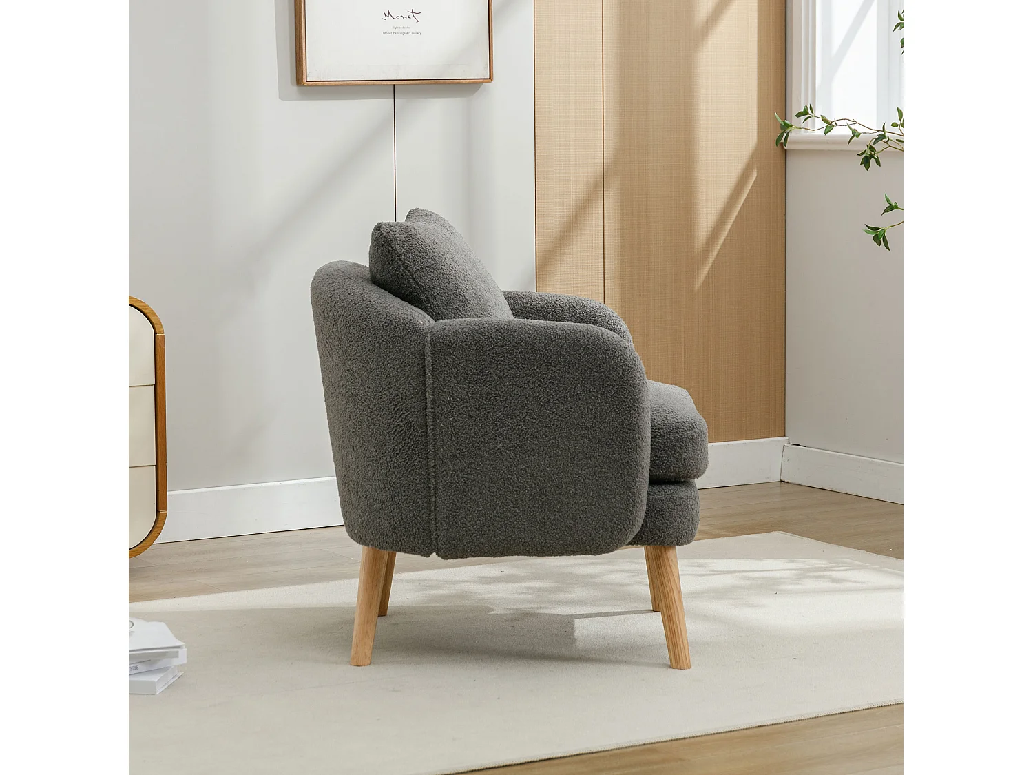 Moderne en eenvoudige teddyfluwelen fauteuil, vrijetijdsfauteuil