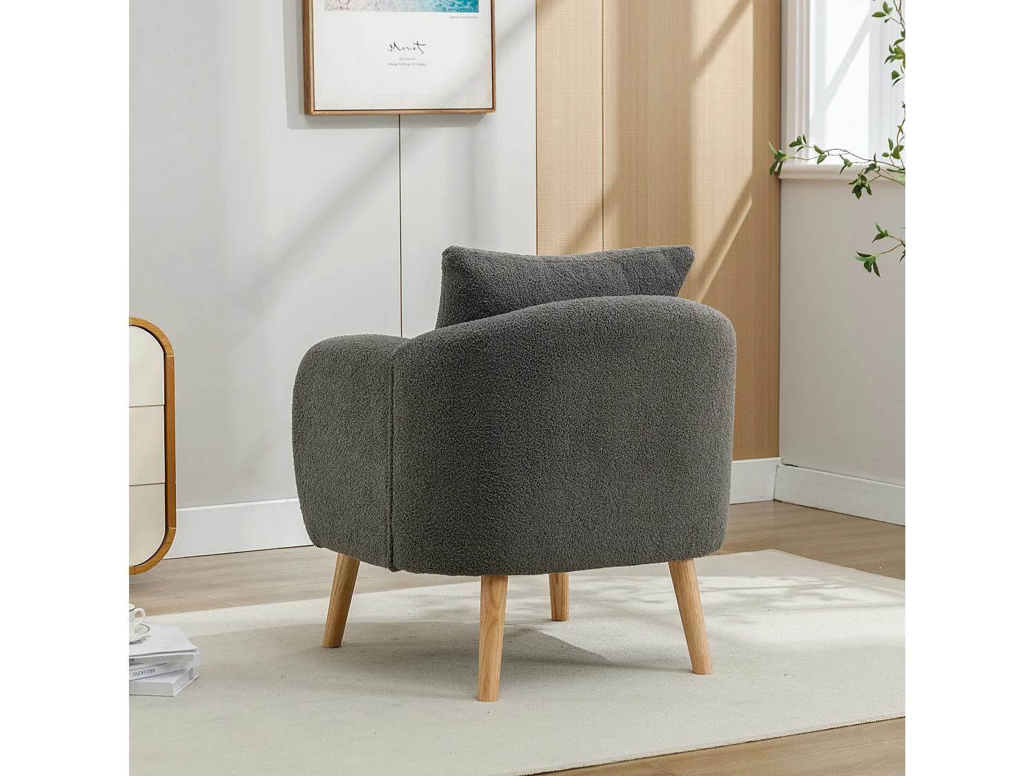Moderne en eenvoudige teddyfluwelen fauteuil, vrijetijdsfauteuil