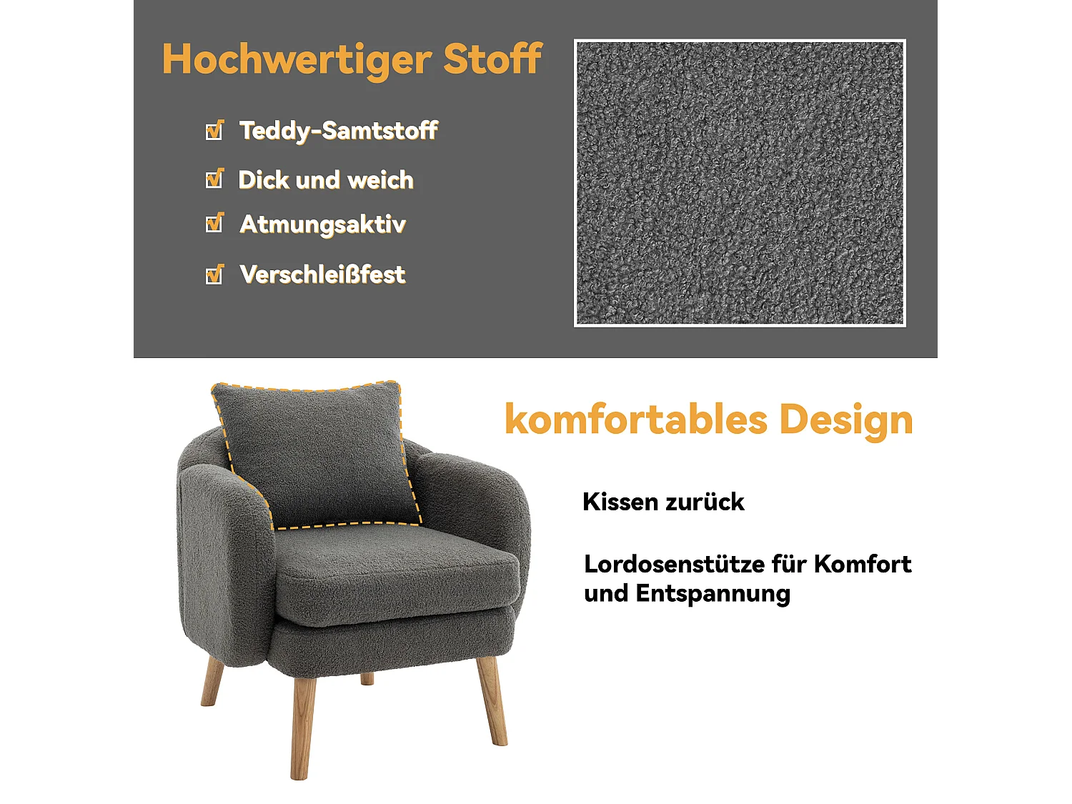 Moderne en eenvoudige teddyfluwelen fauteuil, vrijetijdsfauteuil