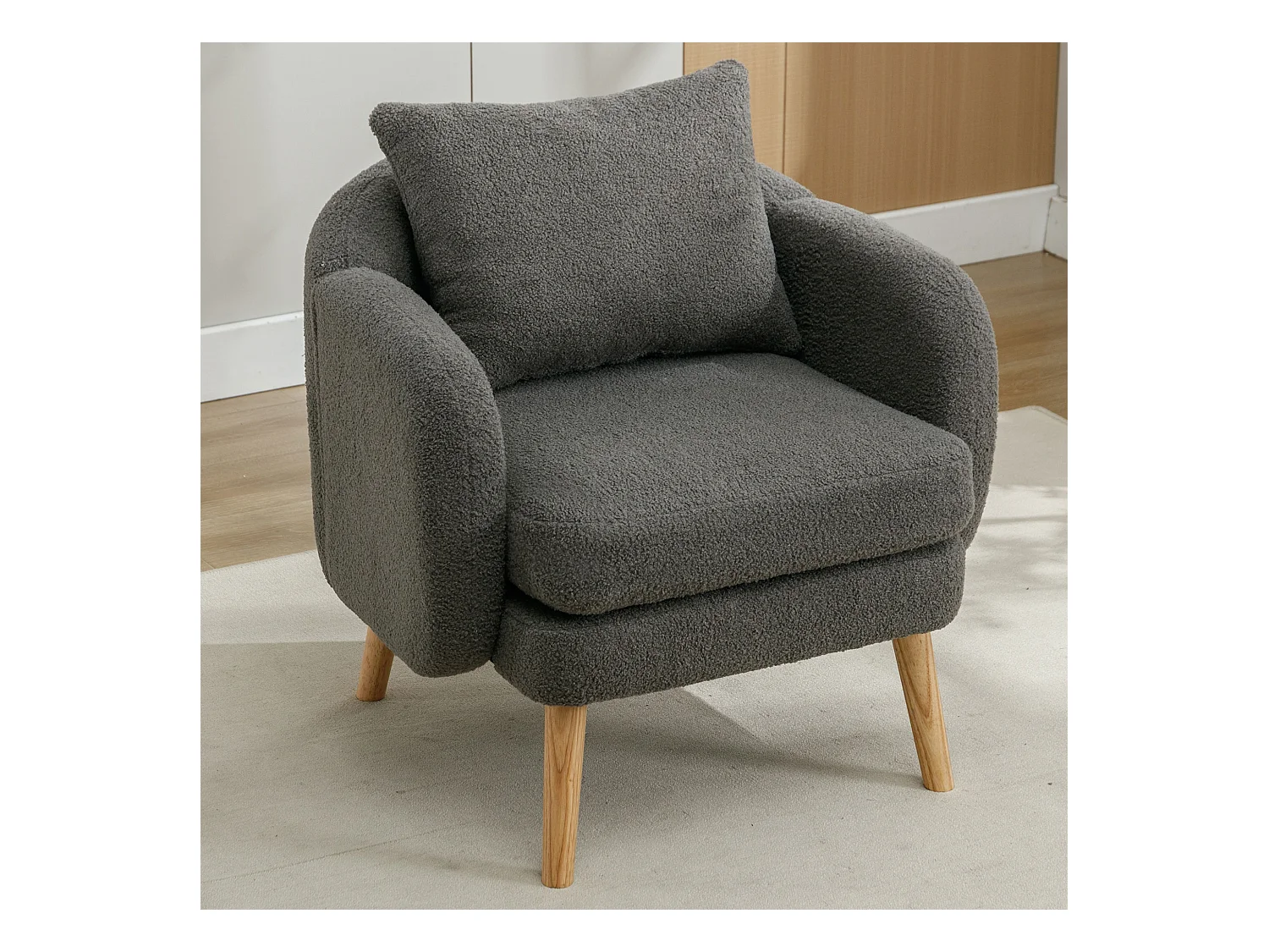 Moderne en eenvoudige teddyfluwelen fauteuil, vrijetijdsfauteuil