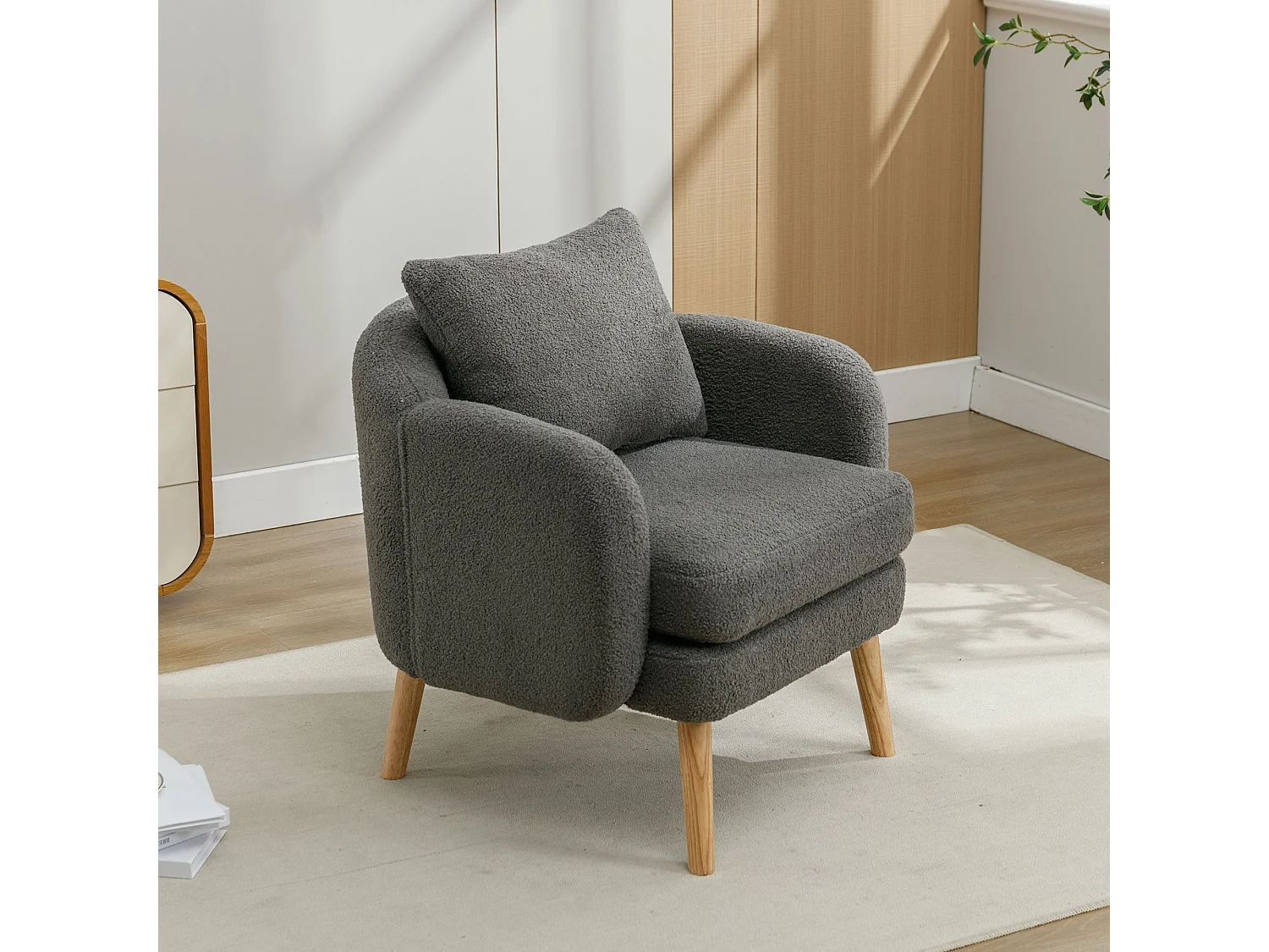 Moderne en eenvoudige teddyfluwelen fauteuil, vrijetijdsfauteuil