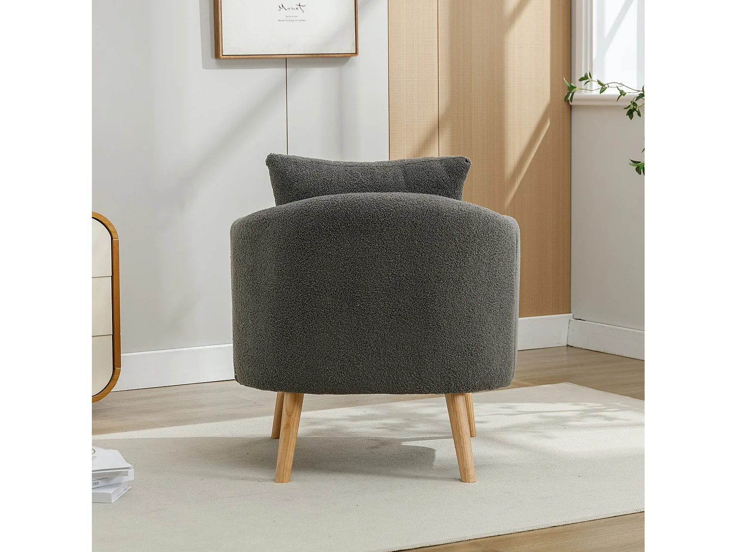 Moderne en eenvoudige teddyfluwelen fauteuil, vrijetijdsfauteuil