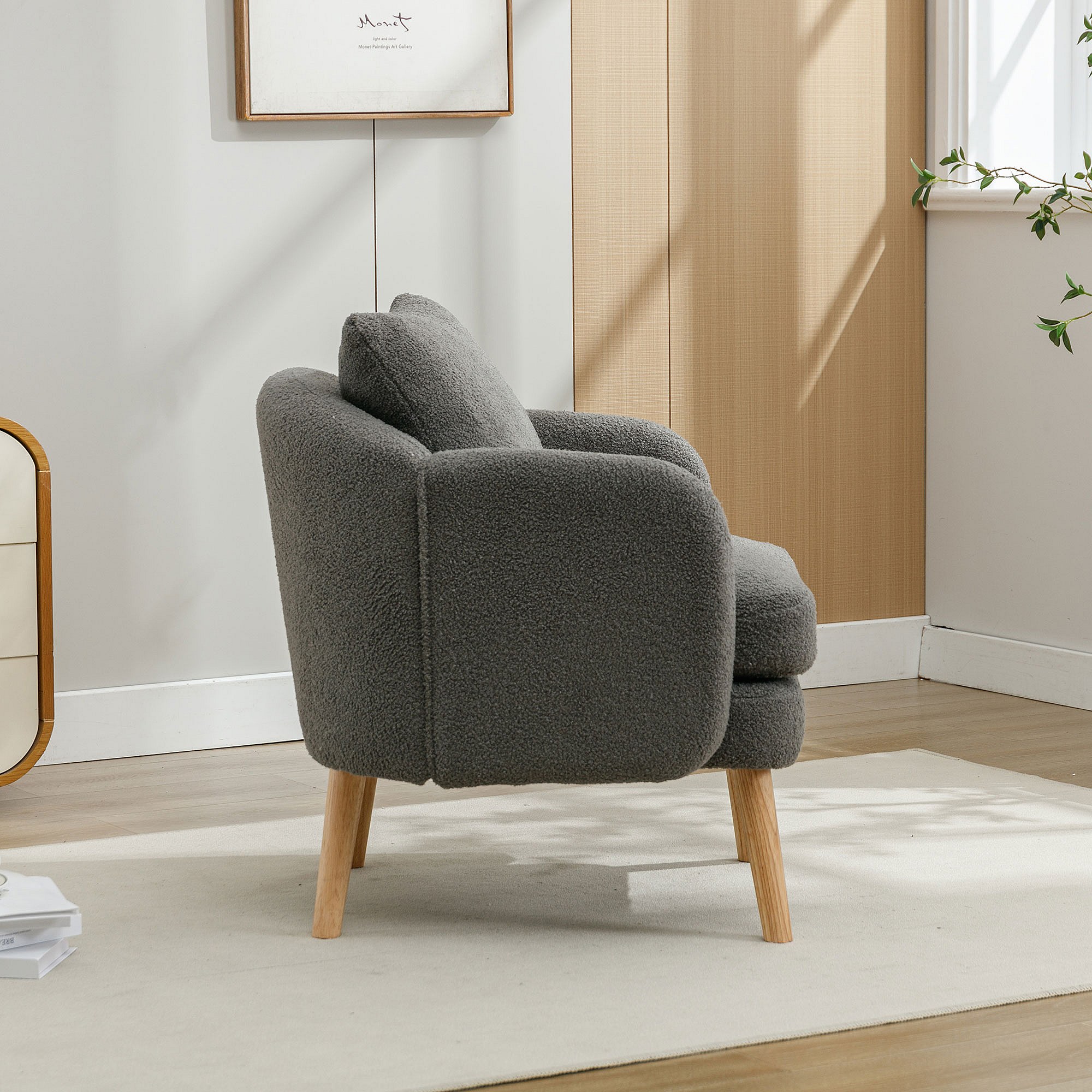 Poltrona In Velluto Teddy Con Gambe Legno - Rosa, Beige, Bianco O Grigio - Foto 10