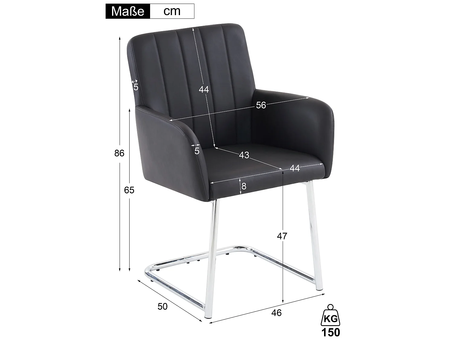 4 verticale gestreepte eetkamerstoelen, zwart gestoffeerde stoel