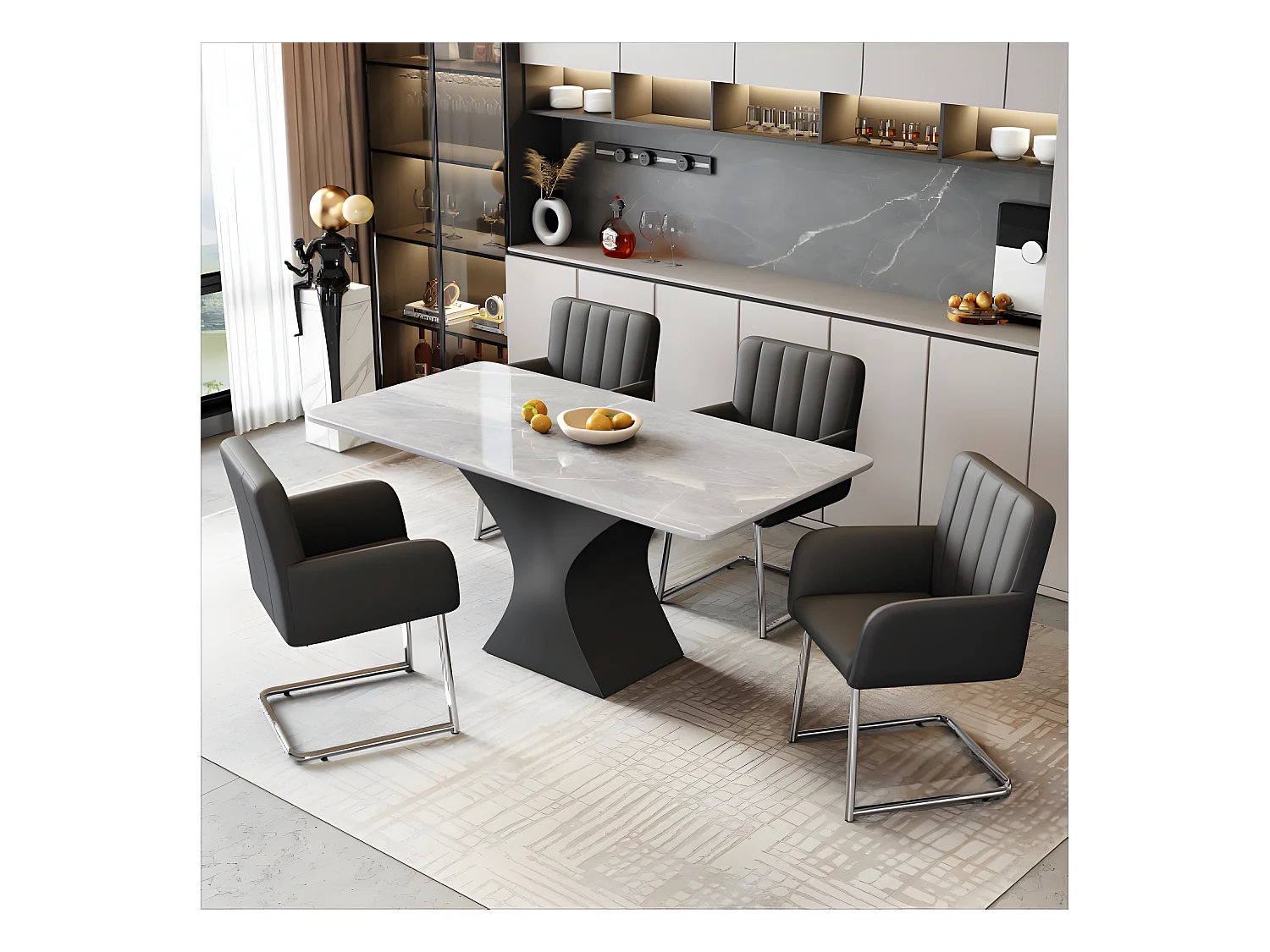 4 chaises de salle à manger à rayures verticales, chaise rembourrée noir