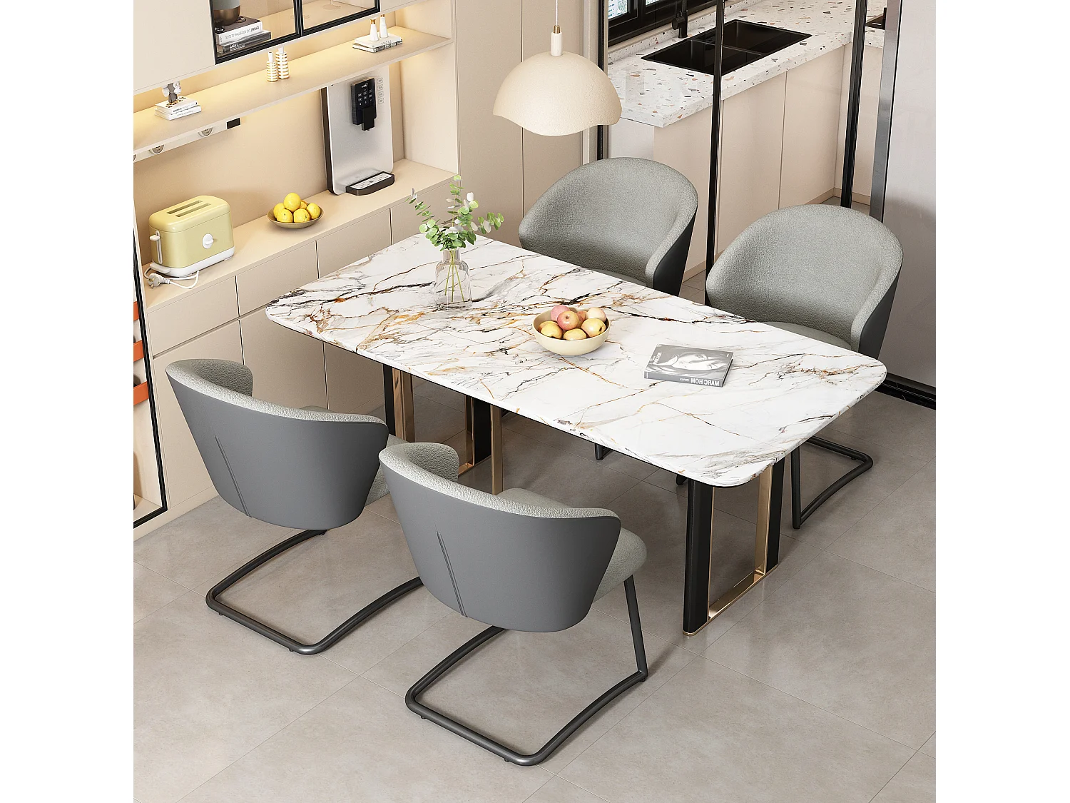 Chaise en velours teddy, lot de 6, gris